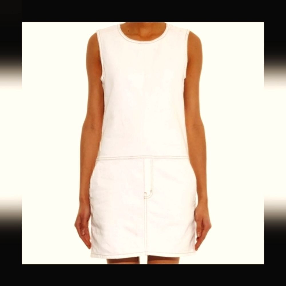 NWT Current Elliott Sandy White Sleeveless Denim Jean Shift Dress 0